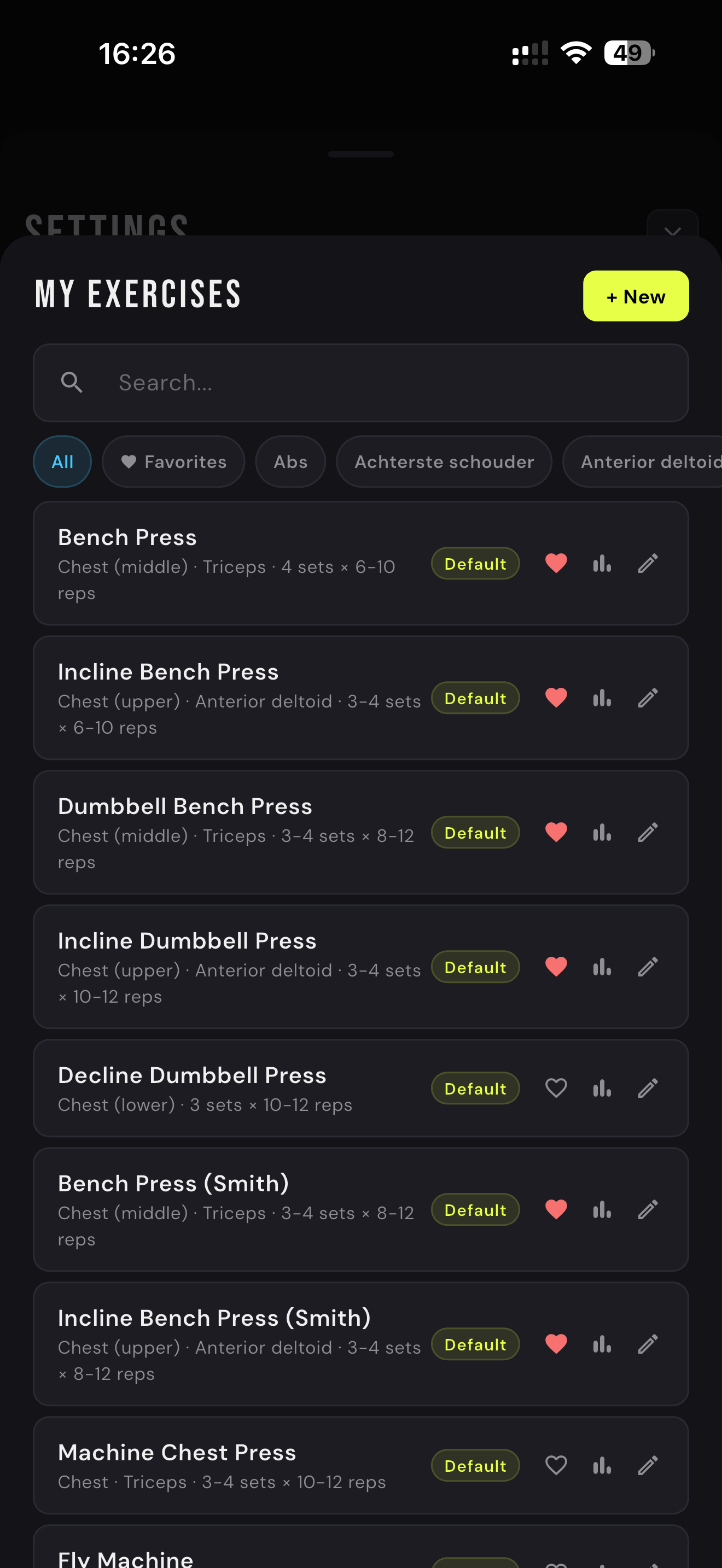 My exercises library screen